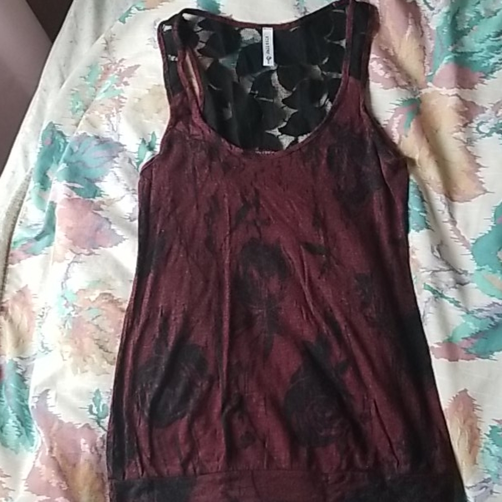 Maroon/ Grey lace tank top